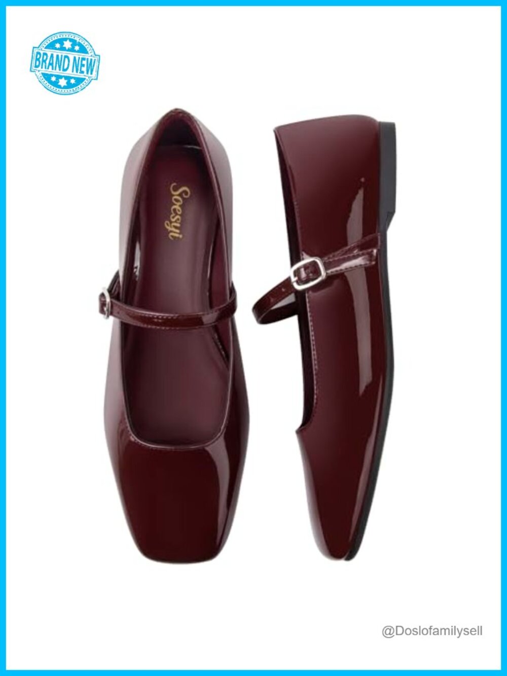 Women's Mary Jane Ballet Flats Square Toe Faux Leather Ankle Strap Dressy